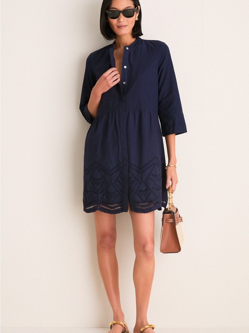 TUCKERNUCK sz XL Navy Eyelet Royal Shirt Dress Mini with Pockets